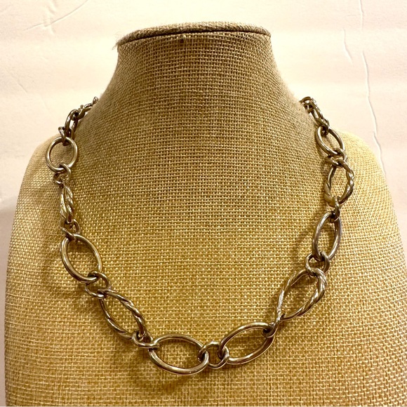 Monet necklace, gold tone open link chain- smooth & textured ( rope) - Picture 2 of 9